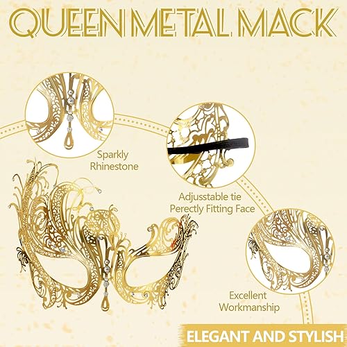 Miniatura 3 de Máscara de máscaras para parejas, elegante juego de máscaras venecianas de metal y cuero, máscaras de Halloween para mujeres y hombres,