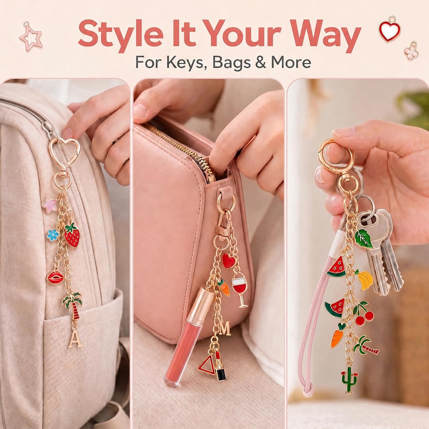 Lip Gloss Keychain Making Kit, 376Pcs DIY Charms for Lip Gloss, Key Chain Making Supplies with Charms, Jump Rings, Lobster Clasps, Pliers, Gift Bags – Bag Charm, Purse Charm, Bracelet, Jewelry Making