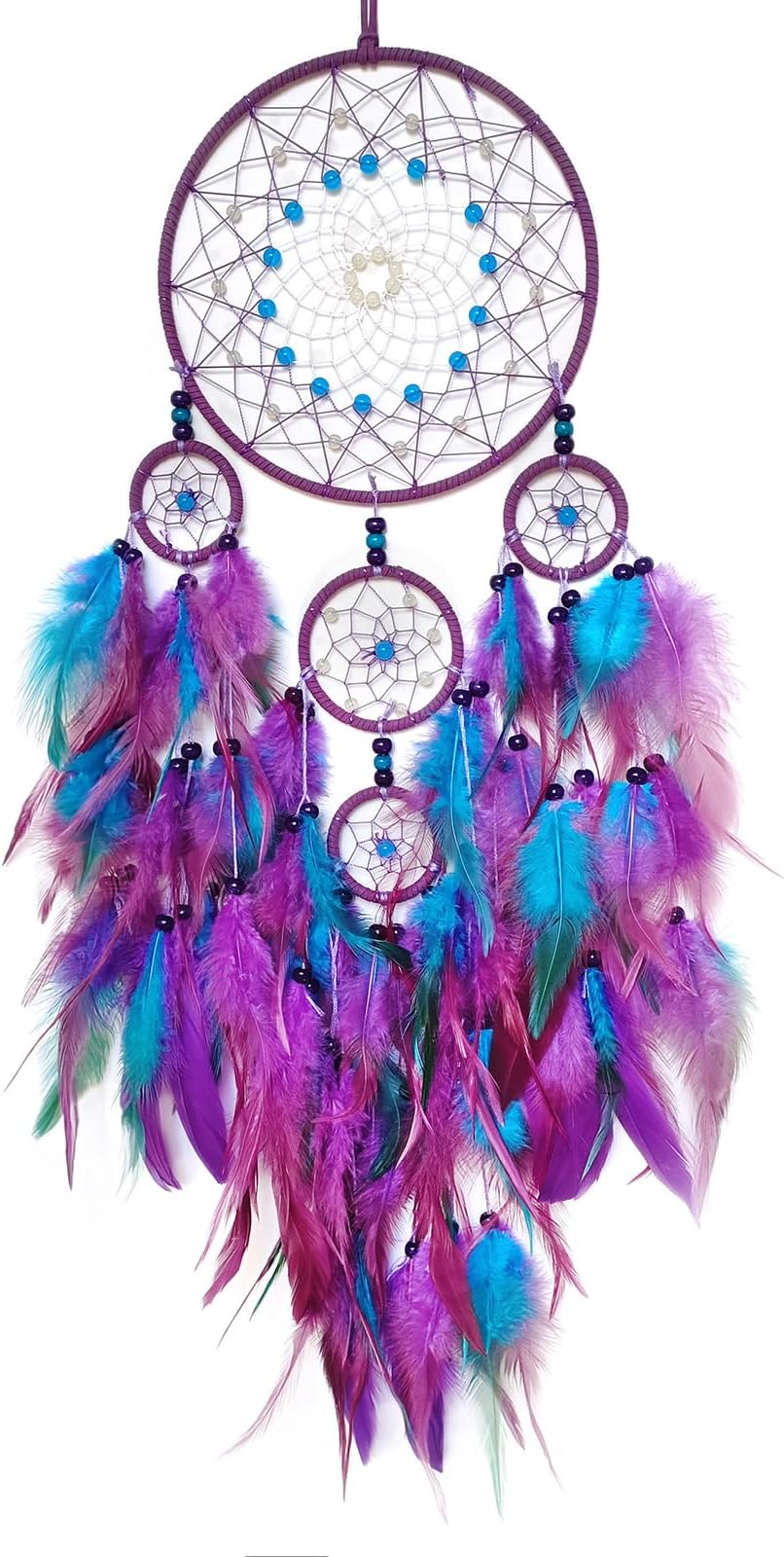 Purple Dream Catcher Wall Decor Feather Dream Catchers with Luminous Bead Handmade Dreamcatcher Wall Hanging Ornament for Bedroom Living Room Home Decor