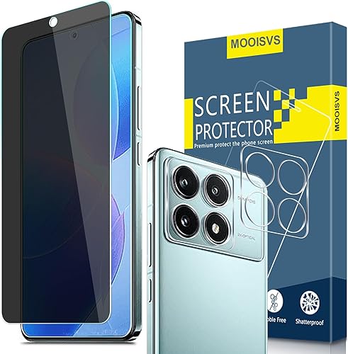 Paquete de 2 protectores de pantalla de vidrio templado para Xiaomi Poco F6 Pro/Redmi K70/K70 Pro (2 unidades) + protector de lente de cámara (2