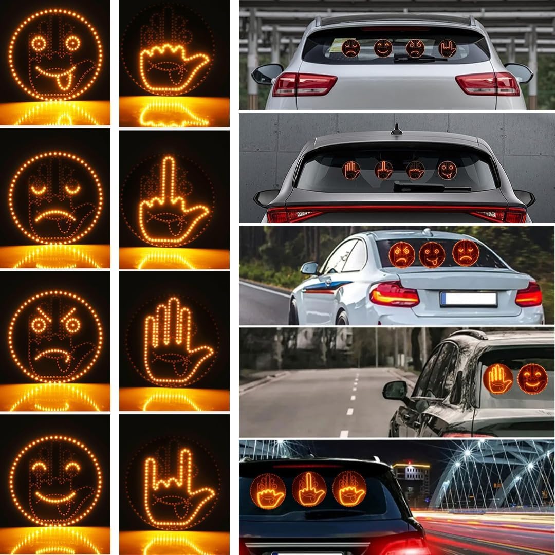 Finger Car Light with Remote 4 Emojis and 4 Gestures Cool Car LED Sign Road Rage LED Sign for Car Fun Car Gadgets Truck Accessories for Men & Women