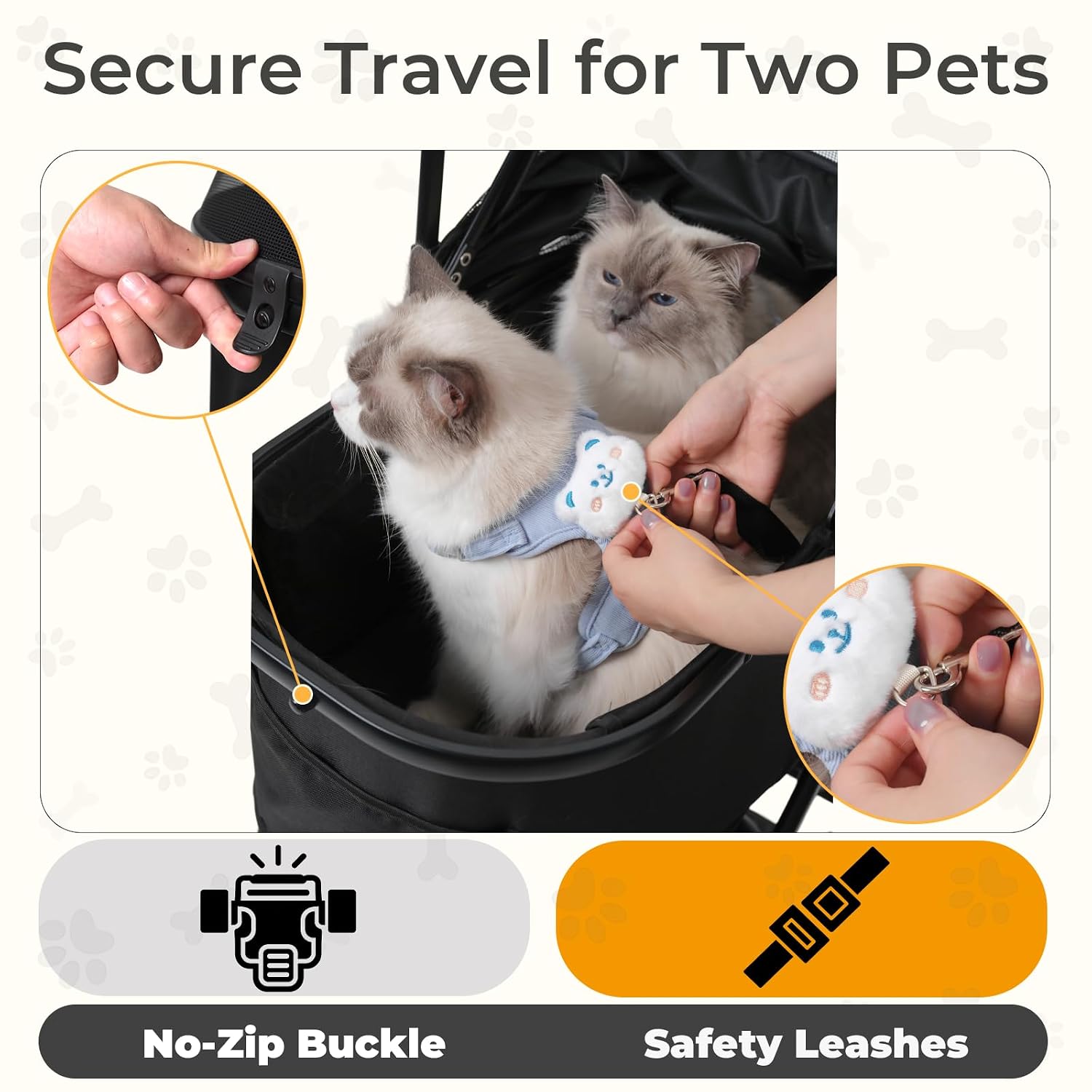 Cat Strollers for 2 Cats with Detachable Carrier, Dog Stroller 30lbs | Double Pet Stroller for Cats and Small Dogs, Slim Cat Pram, Open View Canopy, Mesh Windows, Storage Basket, Cup Holder, Black