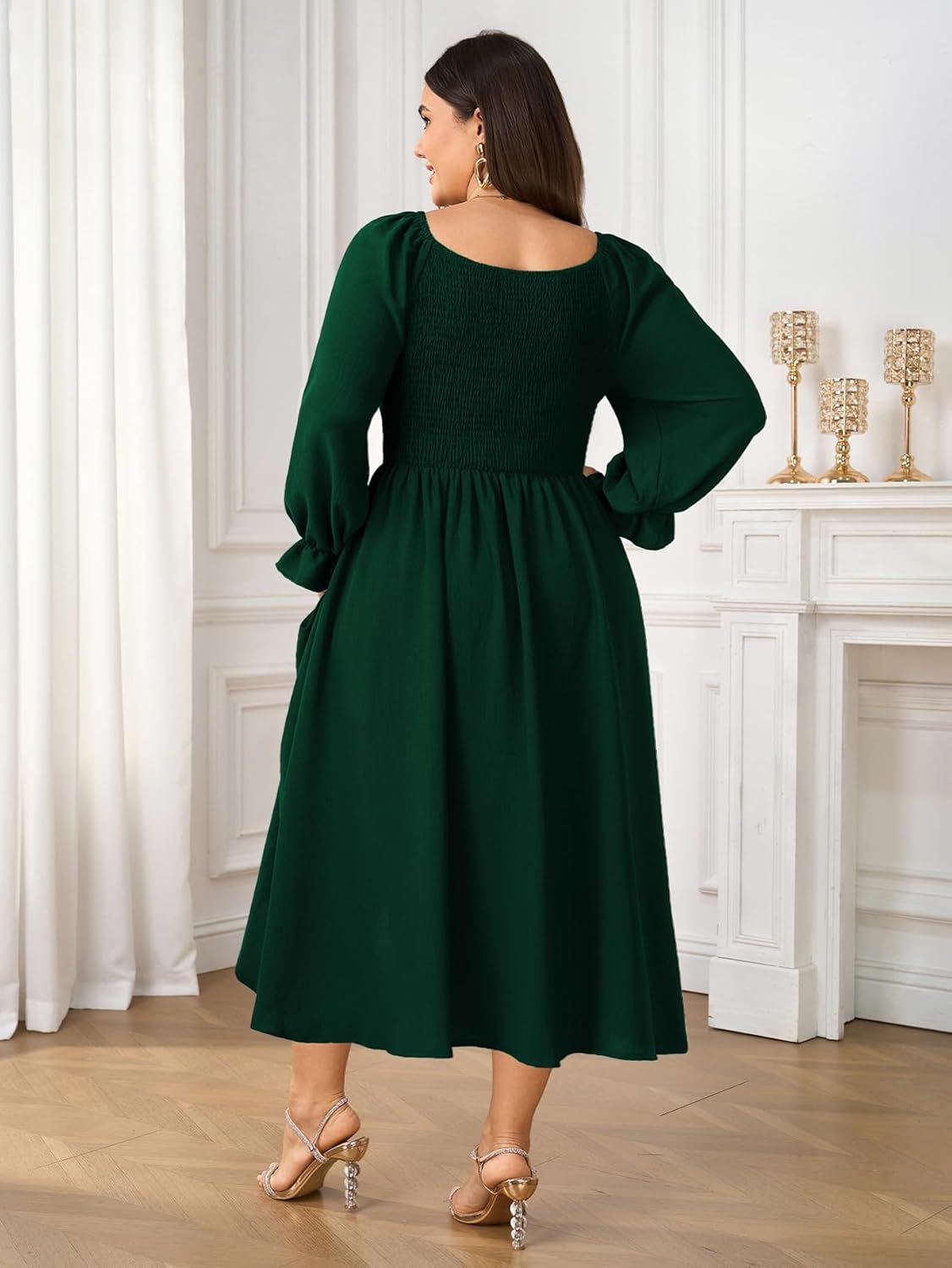 SCOMCHIC Women's Plus Size Wedding Guest Cocktail Dresses Fall Sweetheart Neckline Long Sleeve A Line Formal Maxi Dress - Image 6