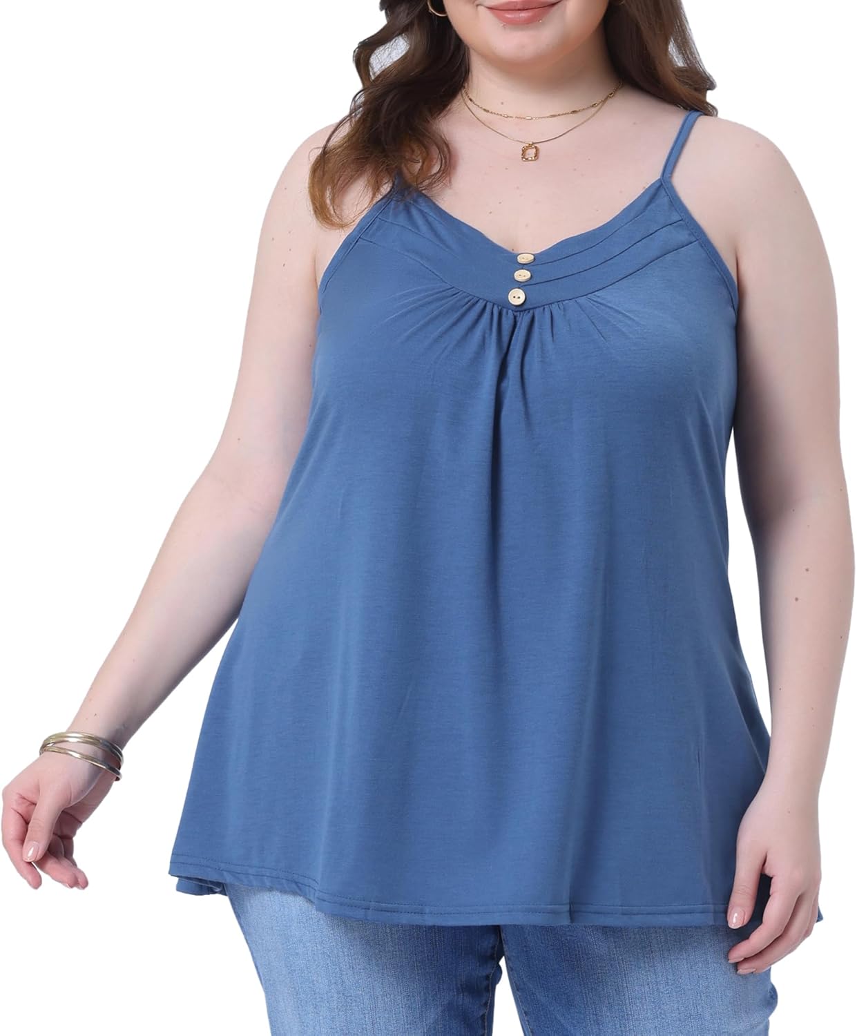 Agnes Orinda Plus Size Women's Summer Casual Tank Tops for Women Button V Neck Pleated Camisoles Cami Tops
