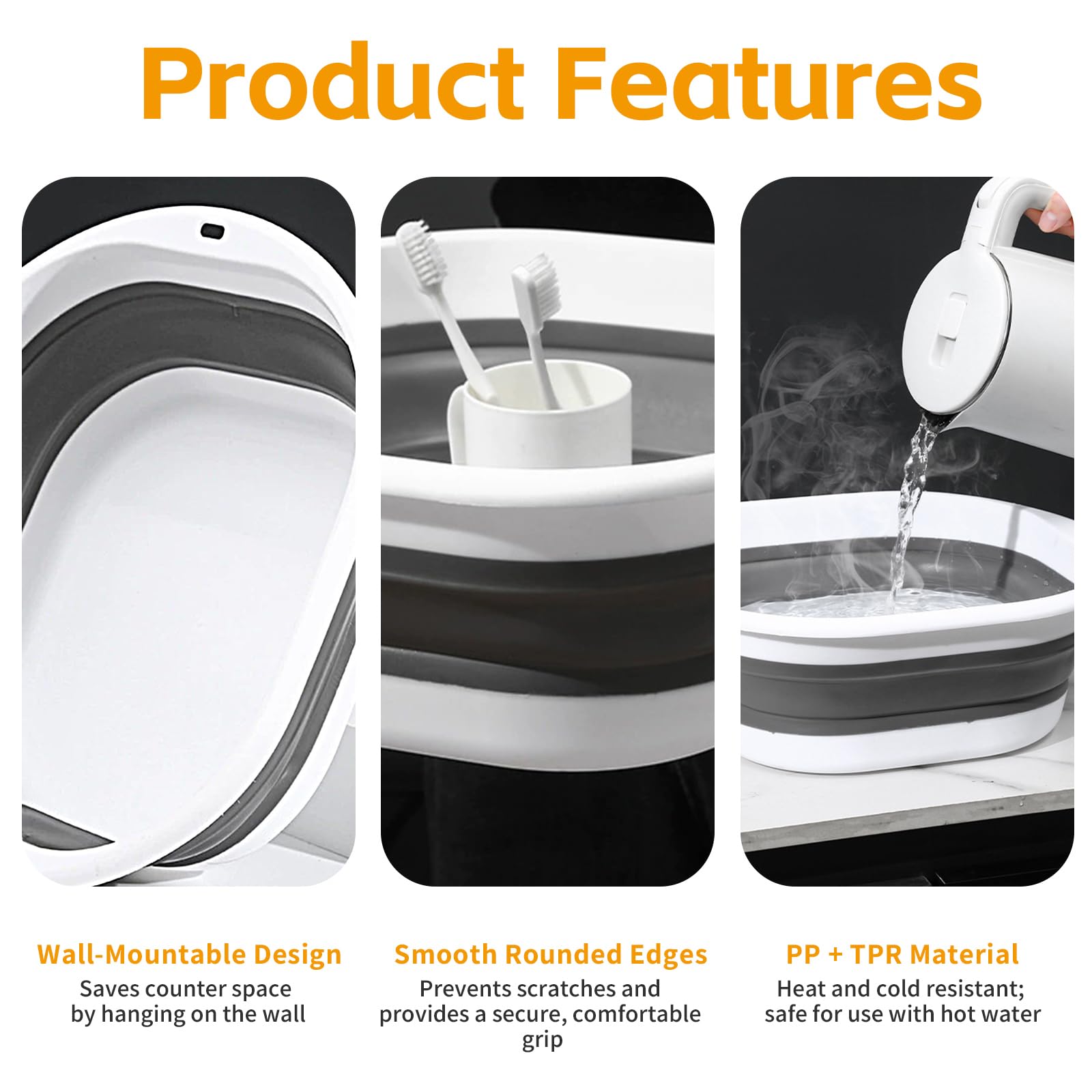 Foldable Plastic Washing Bowl, Collapsible Travel Sink with Quick Drain & Non Slip Edge, Large Capacity & Thickened Design for Camping, RV, Dorm, Baby Bath, Pet Washing, and Home Use — view 4