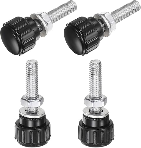 Miniatura 503 de uxcell Juego de 4 perillas moleteadas, tornillos de pulgar con tuercas y arandelas, rosca macho métrica M6 x 1.378 in, cabeza de plástico de 0.984