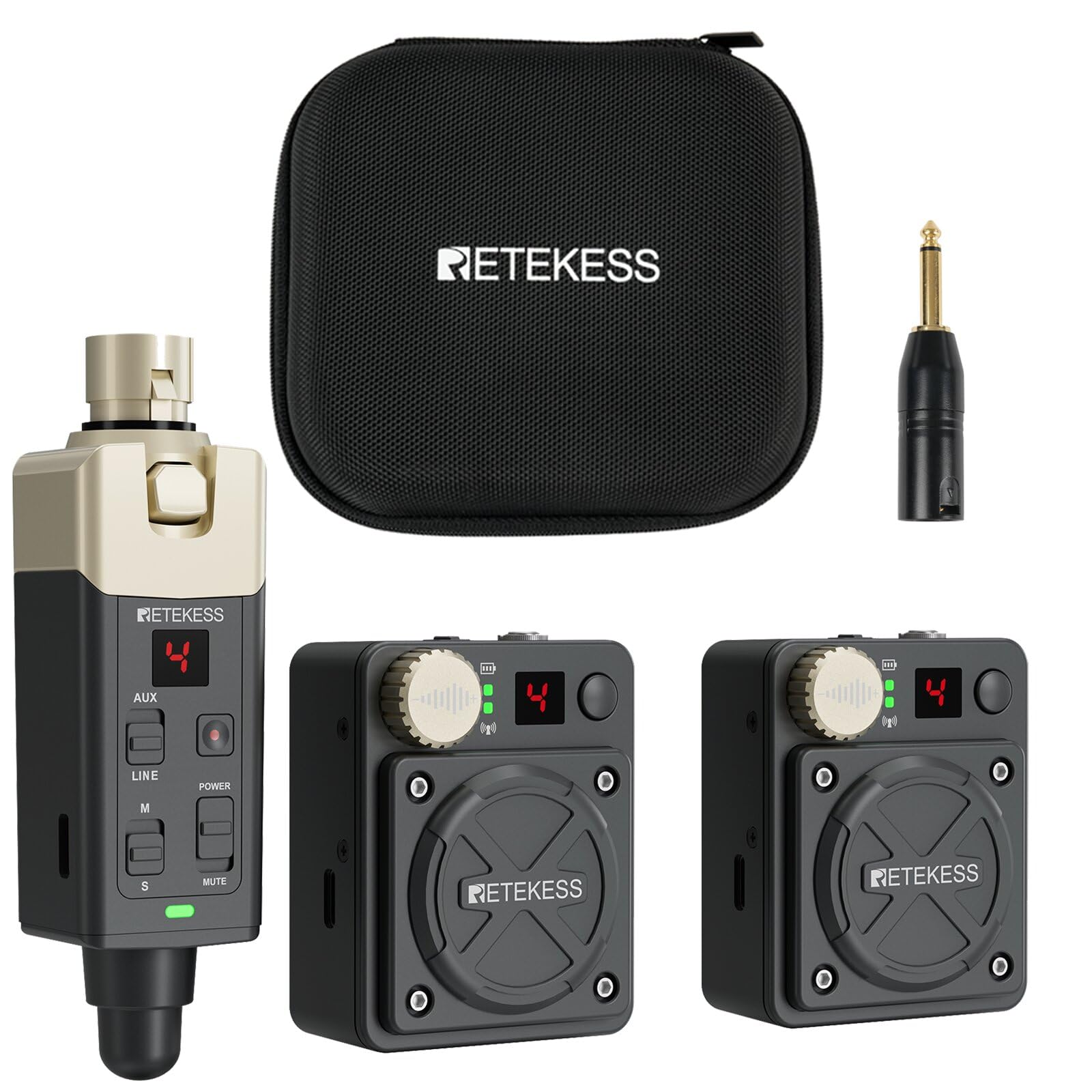 Retekess TA101 Sistema de Monitorización Digital Inalámbrico, Wireless In Ear Monitor, Estéreo/Mono, 30 Metros, 2.4G, Compacto y Portátil, Estudio y Presentaciones en Vivo（1 Transmisor 2 Receptor）