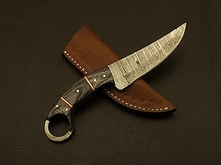 Custom handmade Damascus steel karambit knife Fixed Blade handle with horn & wood/sheath