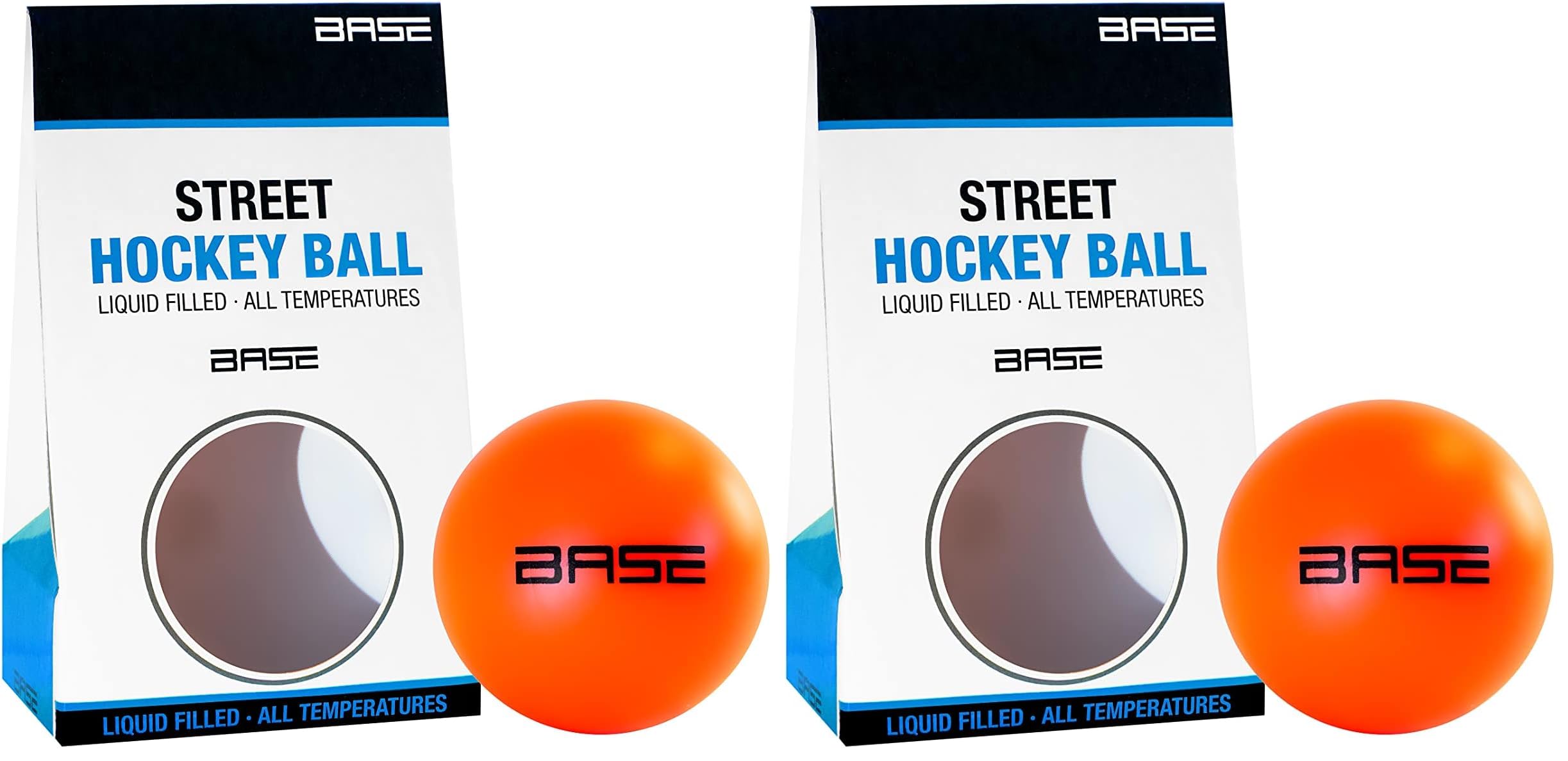 Base Street Hockey Ball - Liquid Filled I No-Bounce-Technologie I Für alle Temperaturen I Inline- und Street Hockey I Orange (Packung mit 2)