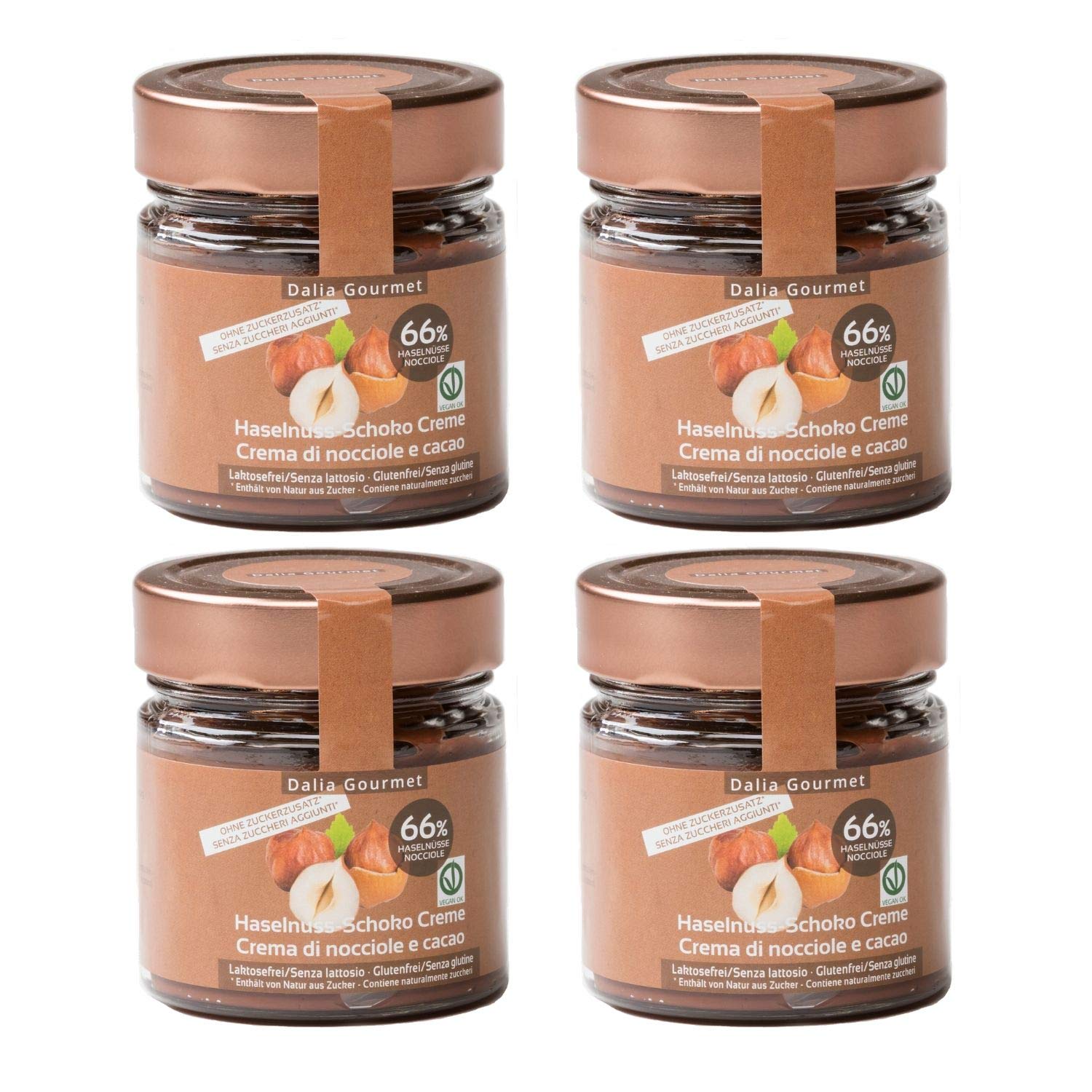 Crema di nocciole e cacao (4x200g) con 66% di nocciole - senza aggiunta di zuccheri e Vegan - prodotto artigianale italiano