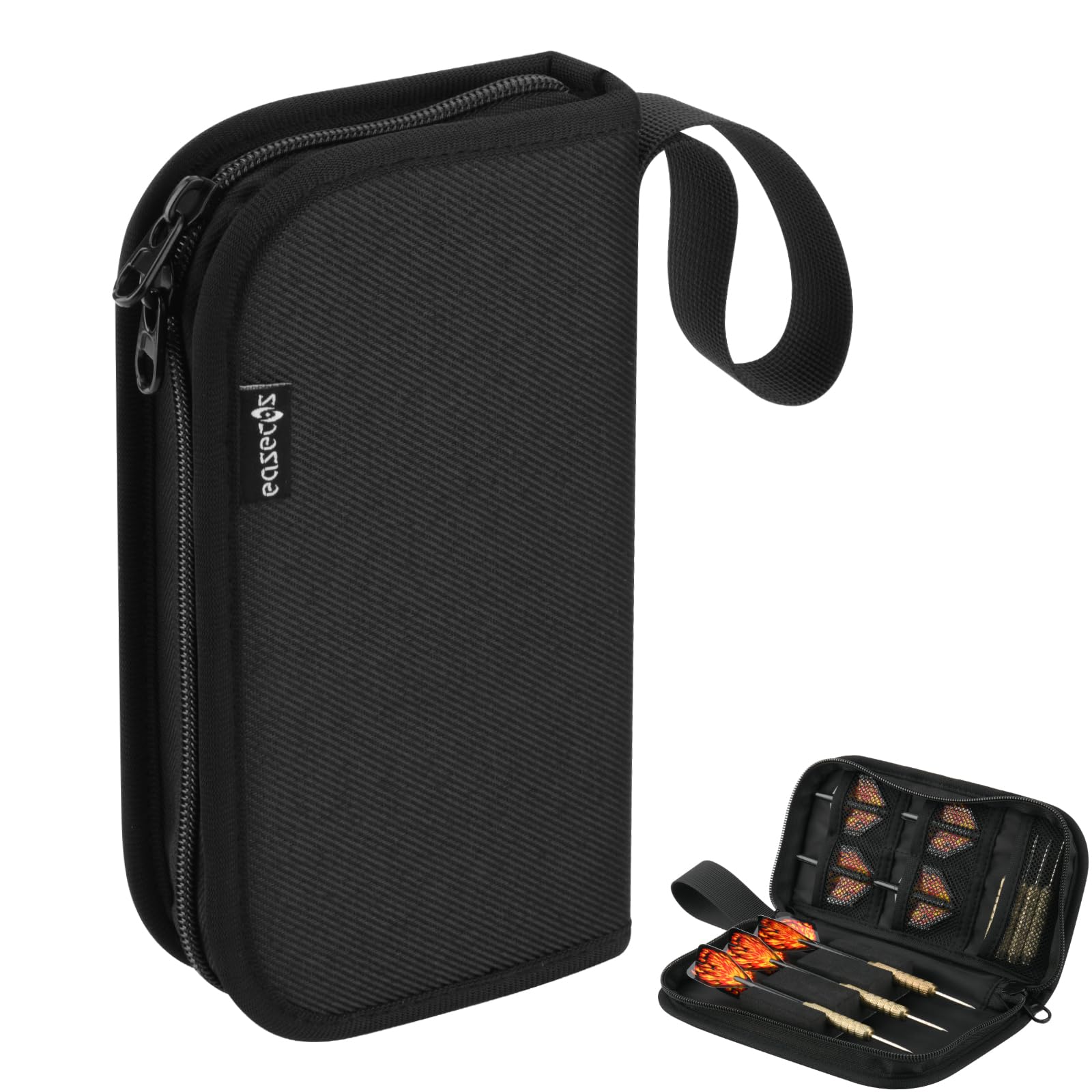 Easecos Dart Wallet Organizer - Compact Travel Storage Case Bag & Carrying Pouch for Steel & Soft Tip Dart, Holds 3 Assembled Darts, Tip, Shaft, Flight & Accessories, Fits for Game Tournament Player