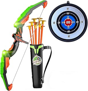Bambibo Kids Bow And Arrow Set - 13 Pieces, Kids Archery Set | Toy Bow And Arrow With Lights | Kid Bow And Arrow Set Toy | Bow And Arrow For Kids With Target | Toddler Bow And Arrow Set (Green)