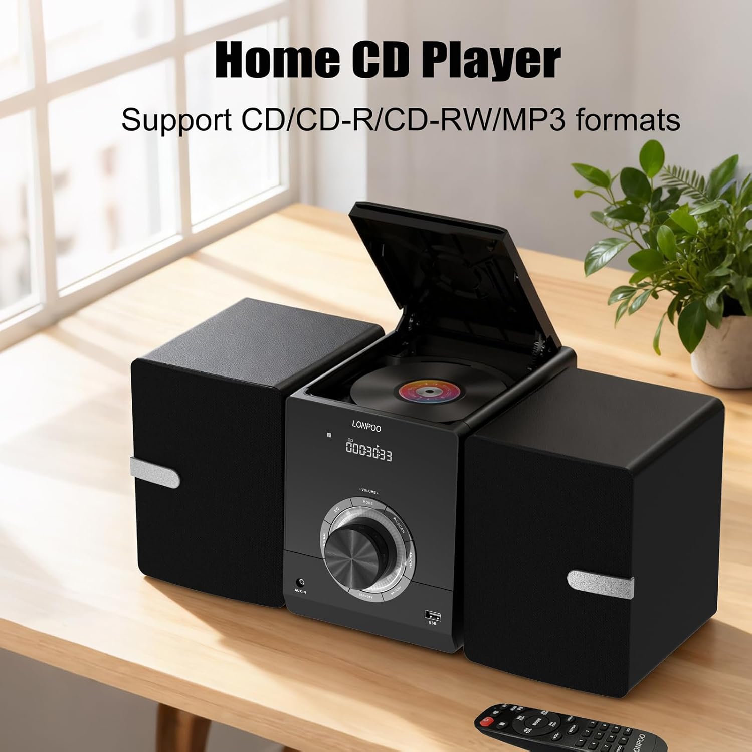 Compact Stereo System Speakers with CD Player, Bluetooth, FM Radio, Aux-in, USB-in, Earphone Jack, DSP-Tech, Remote, 30W Crisp-Sound Shelf Stereo System for Home (LP-886) - Image 4