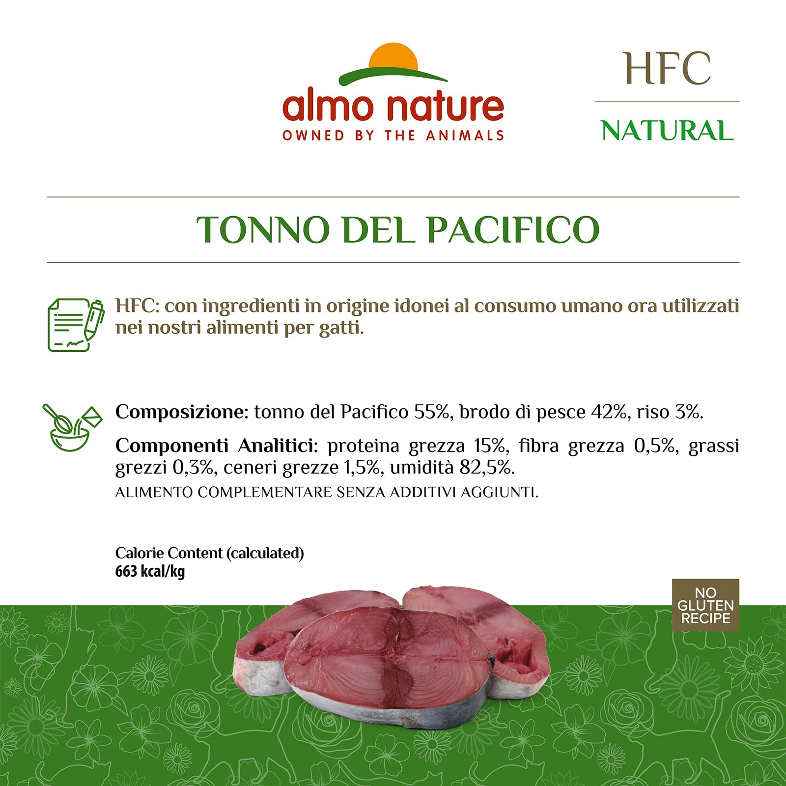Almo Nature - HFC Natural z tuńczykiem Pacyfiku - Mokre karmy dla dorosłych kotów: 24 pudełka 150g