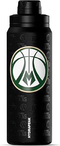Hydrapeak x Milwaukee Bucks - Botella de agua activa con licencia oficial de la NBA de 26 onzas con tapa de pico y asa, reutilizable, acero