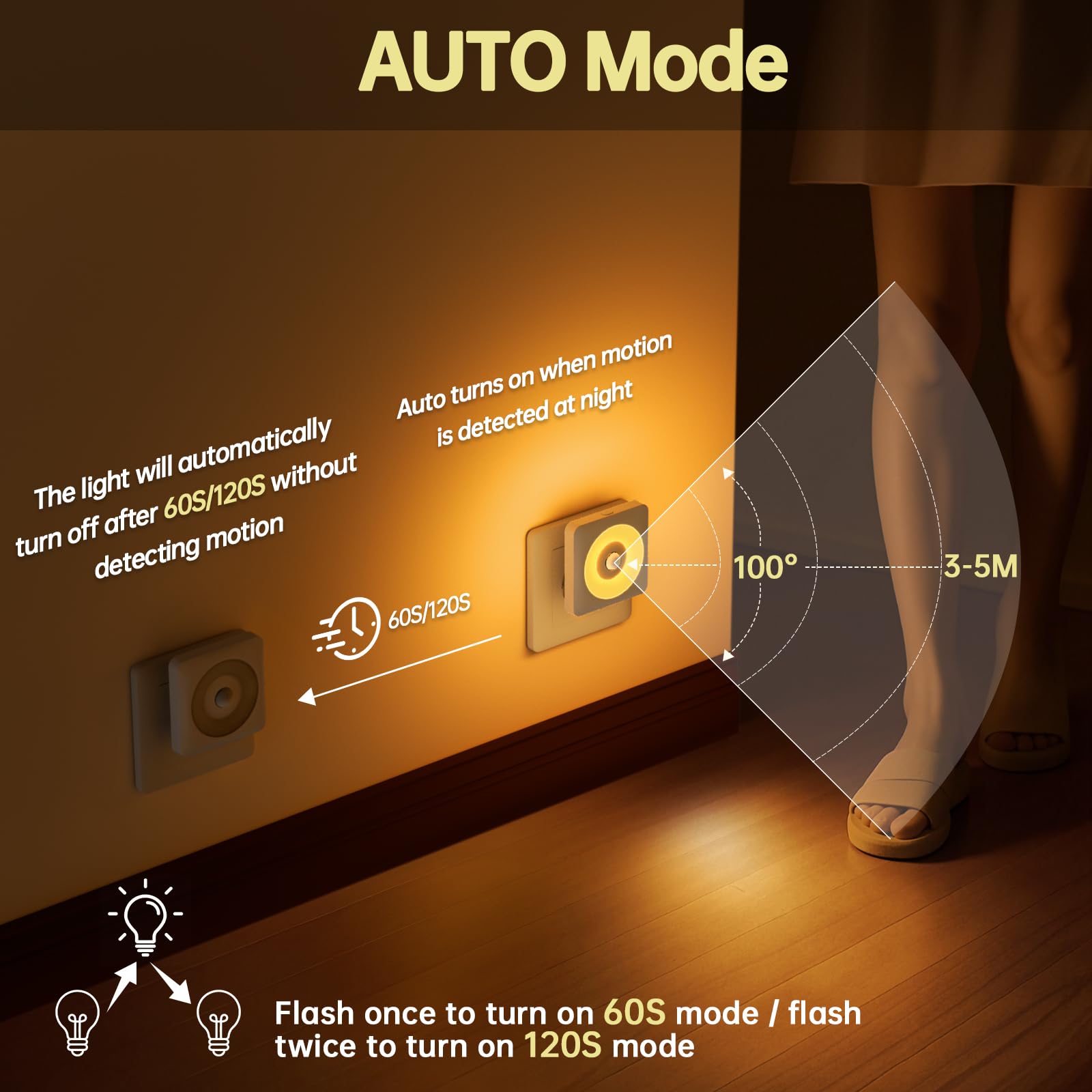 Swoieltr Luce Notturna Bambini da Presa, [2 Pezzi] Luci Notturne con Sensore Movimento Modalità Sensore o Sempre Accesa Regolabile, Certificata CE per Interni da Letto, Soggiorno e Bagno (Ambra-PIR)