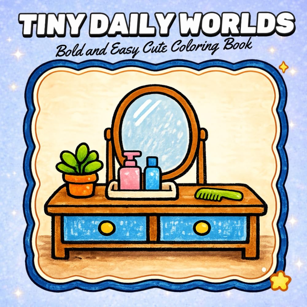 Tiny Daily Worlds: Bold and Easy Cute Coloring Book Featuring Cozy Rooms, Simple Life Scenes, Big Shapes, and Stress Relief Coloring for Relaxation
