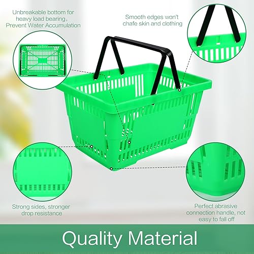 Vista 27 de 12 cestas de compras de 20 L de plástico con asas de 16.9 x 11.8 x 9.1 pulgadas para suministros de comestibles de mercado, almacenamiento de Rojo
