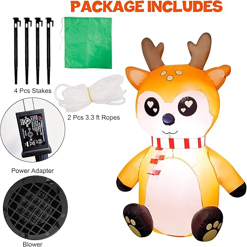 Miniatura 2 de ATDAWN Decoraciones inflables de patio de 4 pies, renos inflables con bufanda para jardín al aire libre de Navidad