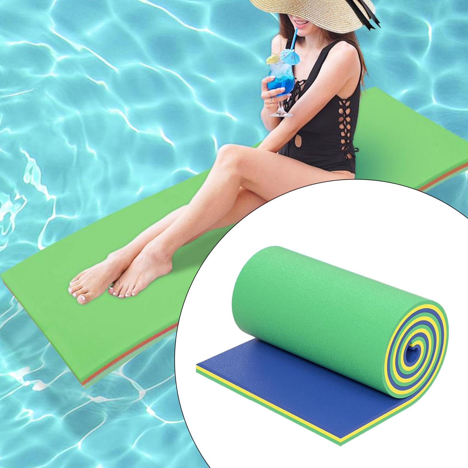 Tapis Flottant en Mousse Souple et Enroulée pour Adultes, Idéal pour La Plage, L'extérieur, Le Bateau, La Piscine, Vert