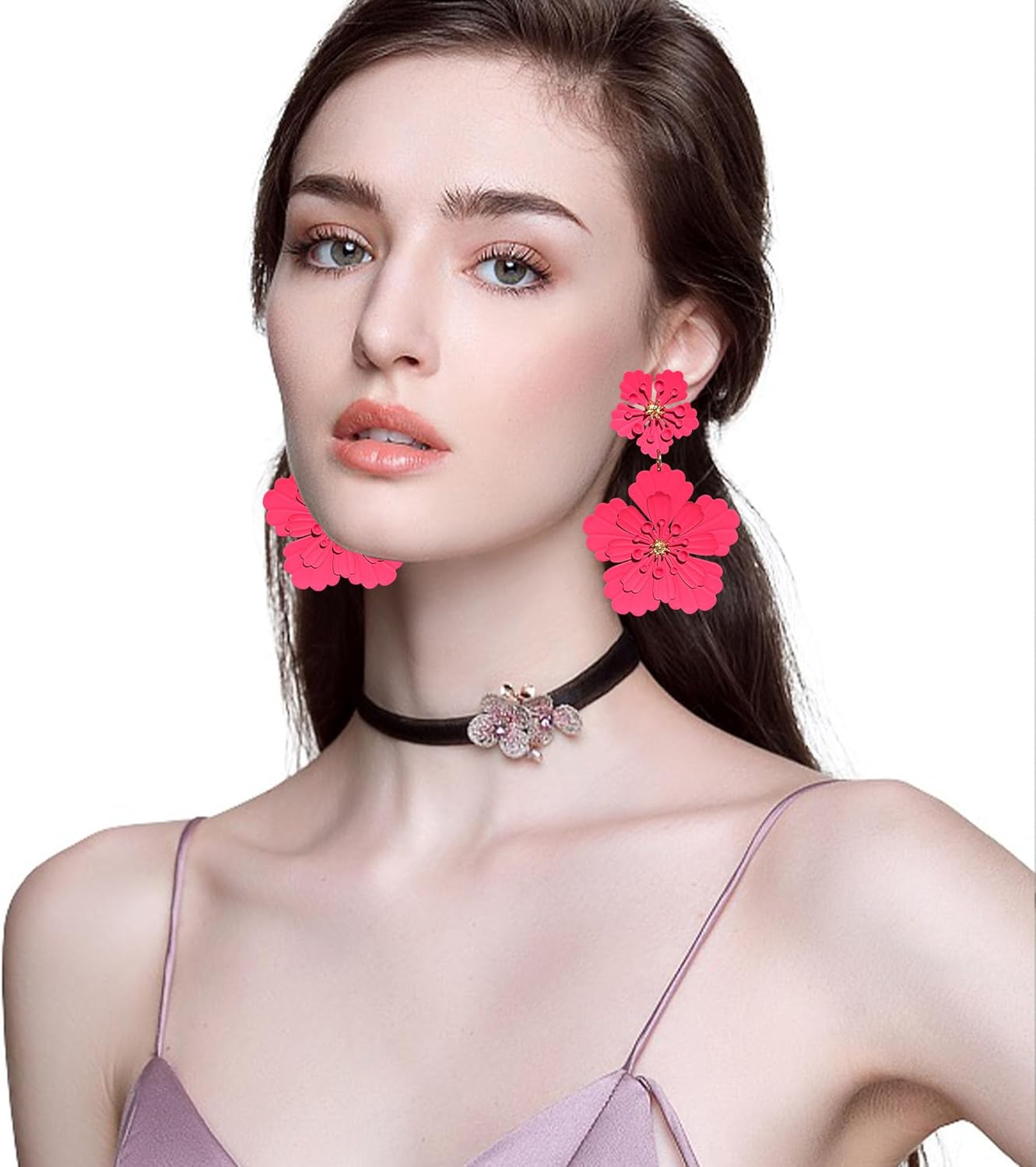 Exaggerate Metal Bohemian Large Metal Double Flower Earring Statement Dangle Drop Wedding Earrings For Women Cute Statement Jewelry Gifts - Image 4