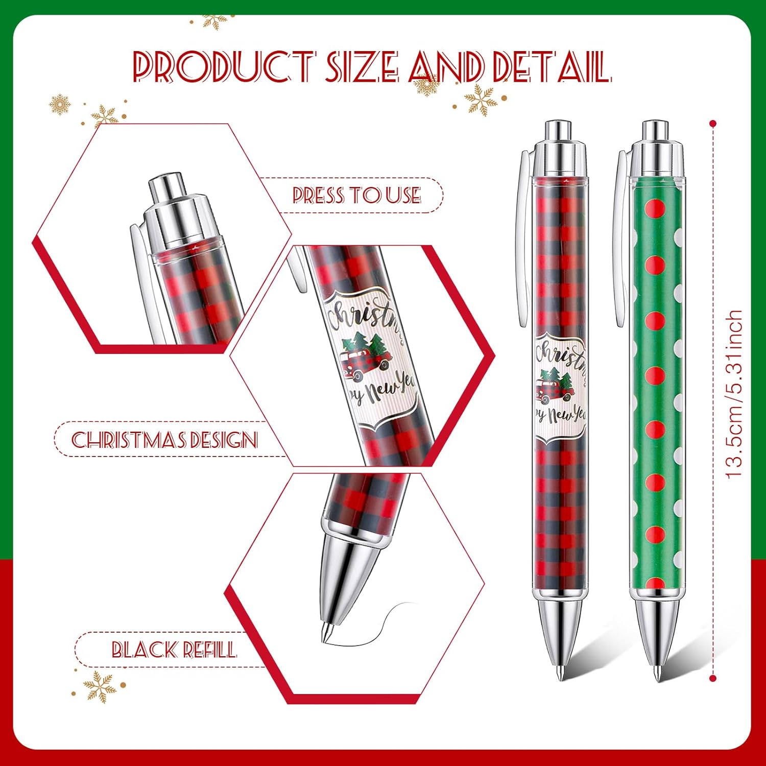 Cholemy 200 Pcs Christmas Pens Bulk Christmas Ink Gel Pens Bulk Ballpoint Xmas Novelty Theme Black Ink Gifts for Adults Coworkers Team(Classic Style)