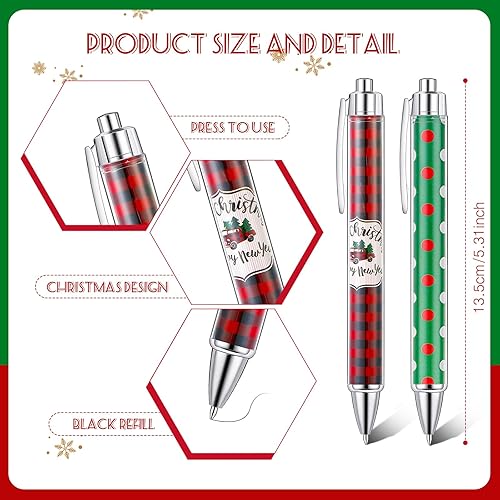 Miniatura 3 de Cholemy 200 piezas Bolígrafos de Navidad a granel, bolígrafos de tinta de gel de Navidad, bolígrafos de bola de Navidad a granel, tema de Navidad