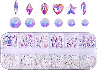 Diamantes planos,Caixa Longa 12 Grades Broca de Unhas Diamantes Planos Combinação de Diamantes de Forma Especial Decoração de Unhas Deslumbrantes Acessórios DIY