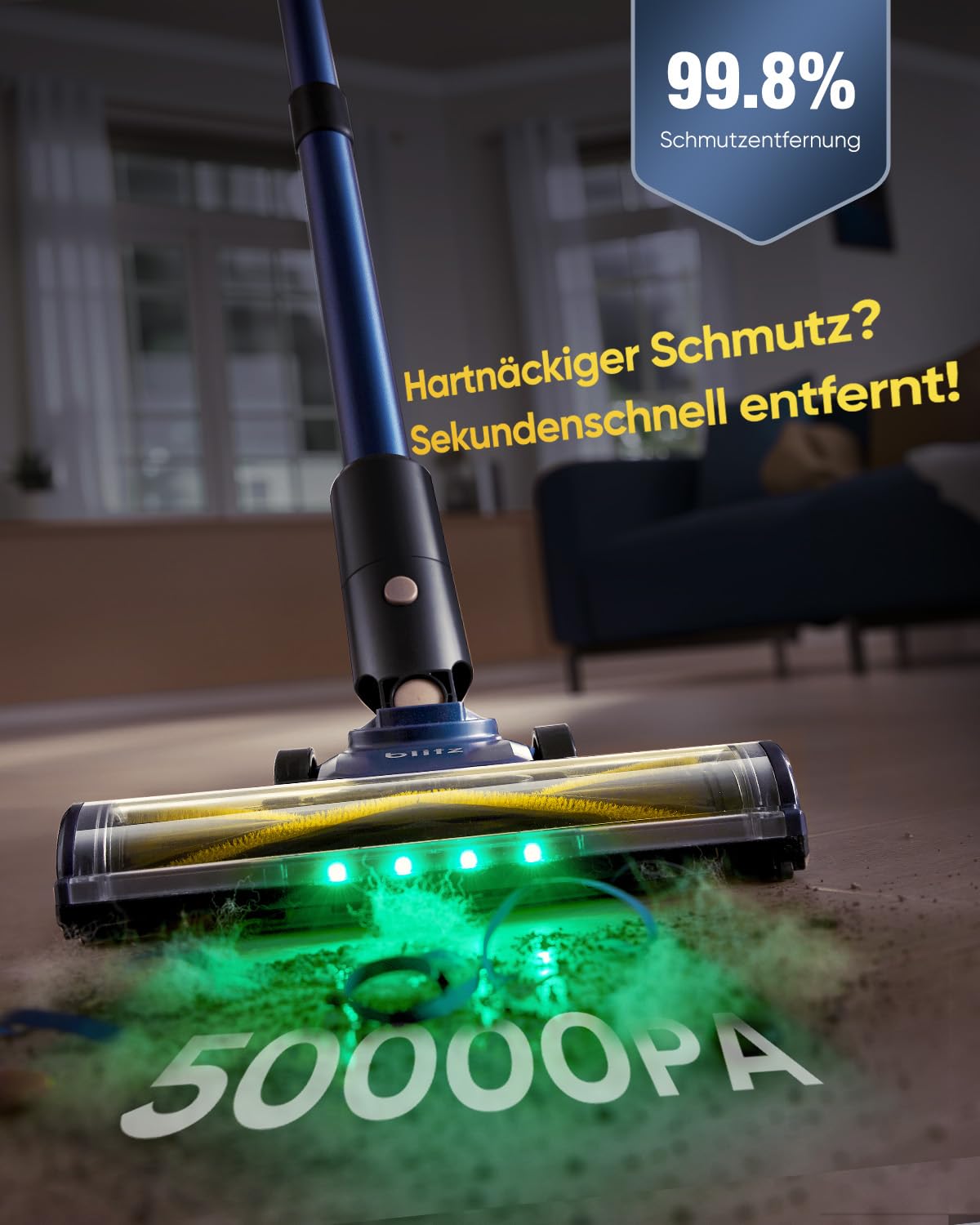 Vexilar V12 Staubsauger Kabellos, 50Min/50kPa/450W, Leicht Akku Staubsauger mit Anti-Verhedderungs-Bürste, GreenEye Technologie, LED Touchscreen, Akkustaubsauger für Hartböden, Teppiche, Tierhaare