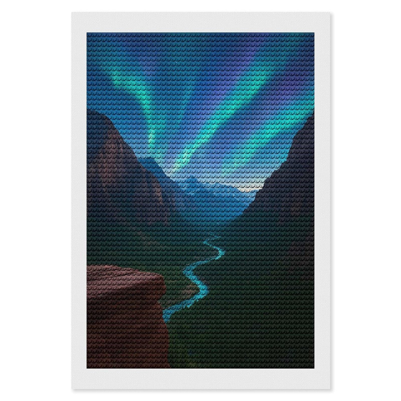 Junmoney Aurora Borealis Over Mountain River Valley DIY Diamond Art Canvas Kit 8"x12", Pleasing Wall Art Project, Easy Handmade Project, Living Room Decor