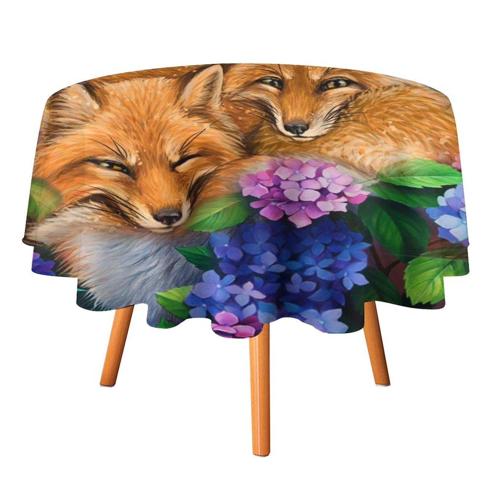 Smazdfxx Watercolor Fox Tablecloths Round 60Inch Table Cloth,Abstract Cute Spring Animal Fox Dahlia Butterfly Table Cloths Washable For Indoor Outdoor Table Cover