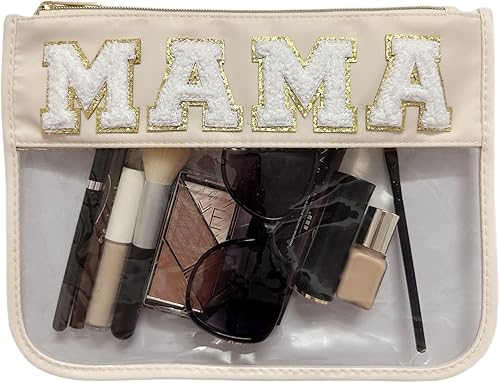 cqoogrlx Bolsa transparente de felpilla con letras, bolsa de cosméticos transparente de nailon, bolsa plana transparente, bolsa de maquillaje de