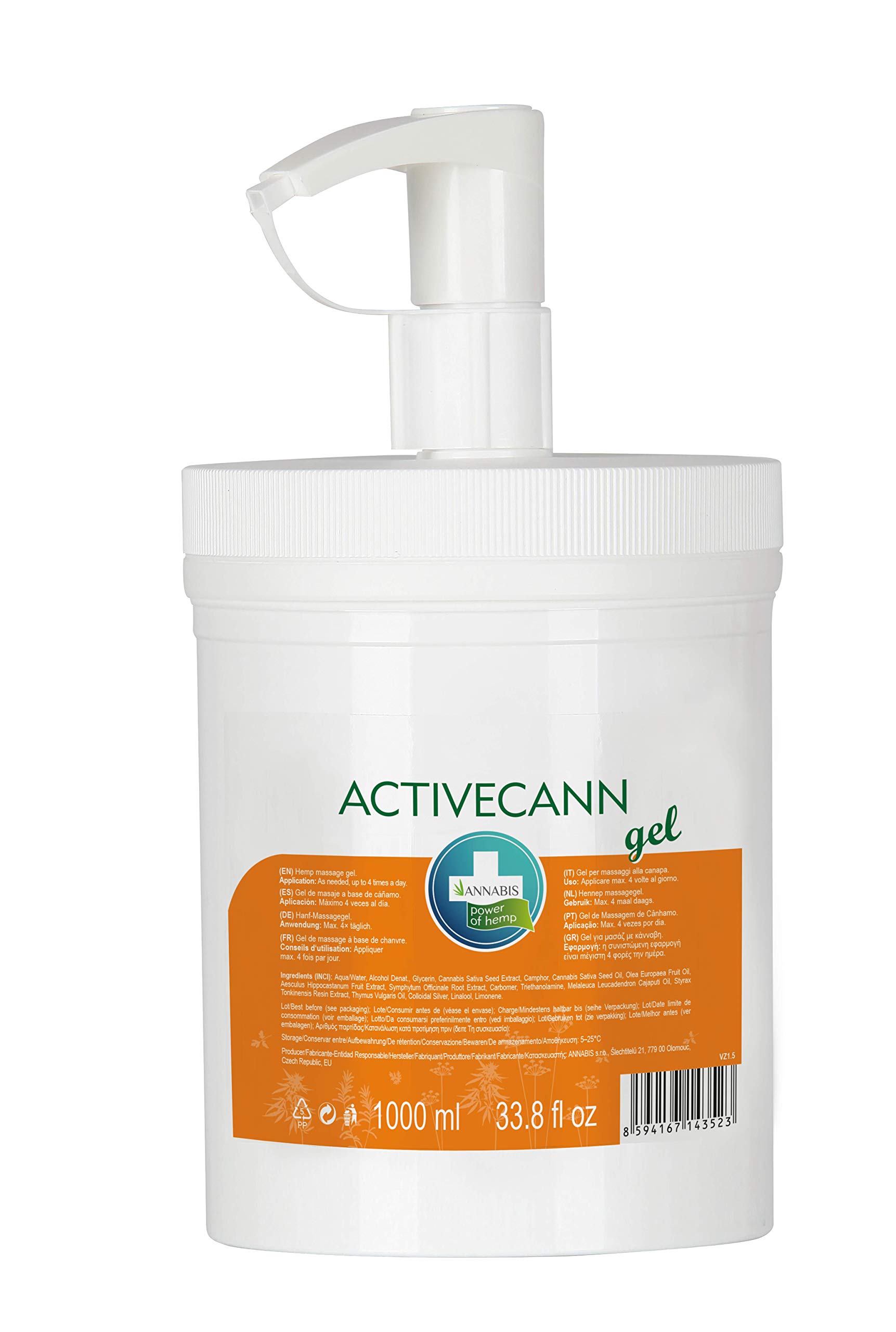 Huile de chanvre massage muscles et articulations Activecann 1L