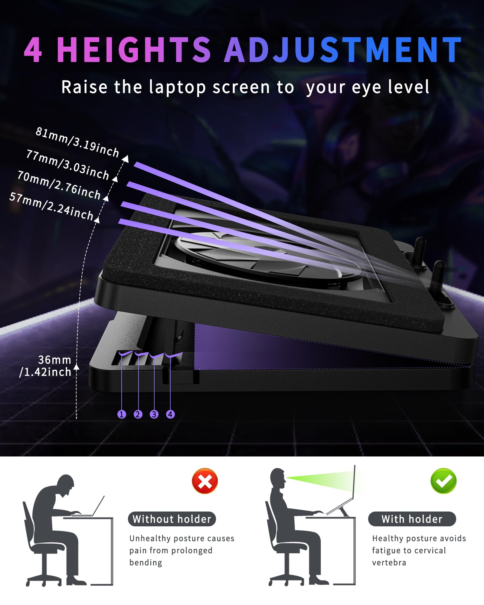 LP-3 Gaming Laptop Cooling Pad, Potente Turbo-Fan 180+ CFM RGB Laptop Cooler, silenzioso supporto ventola di raffreddamento per laptop con cuscinetti antiscivolo, altezza regolabile, controllo a 3