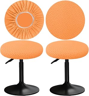 Funda para Taburete Redondo 30-40cm Funda Banqueta Redonda con Jacquard, Elásticos, Suaves y Cómodos, El diseño es Sencillo y práctico (2, Naranja)