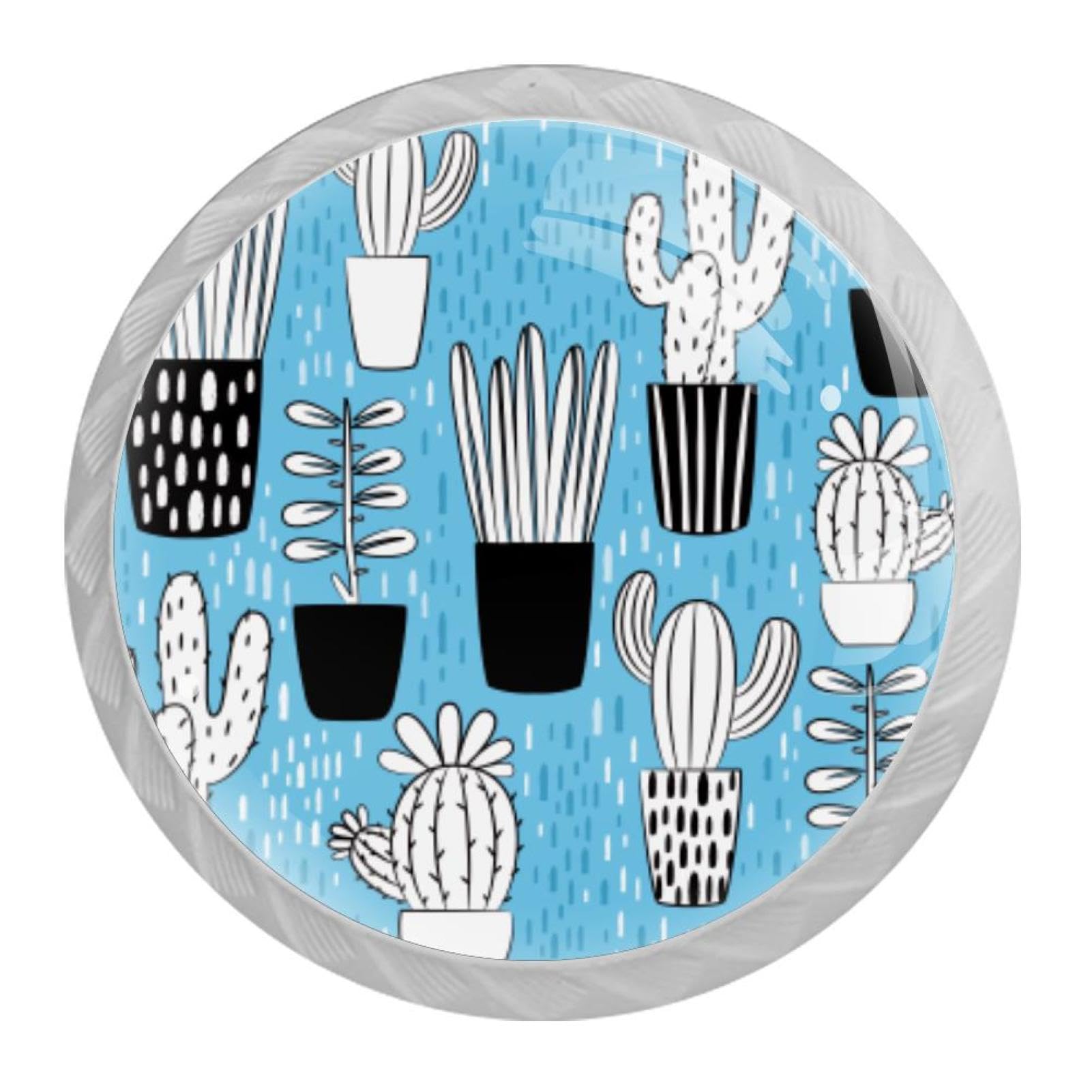 Tqmspg Multi11 4 Pieces Drawer Pulls Cactus Doodle Pattern Door Knobs Dresser Handles For Kitchen Wardrobe Cupboard Hardware Furniture