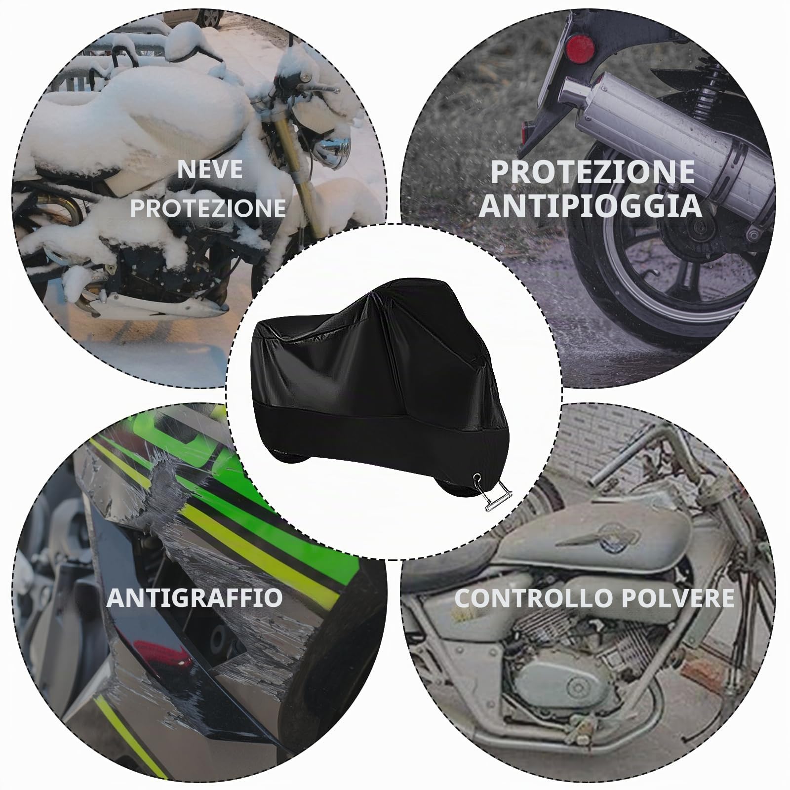 Copertura Motociclo Impermeabile 190T Poliestere 245x105x125cm Esterno Anti UV Antivento