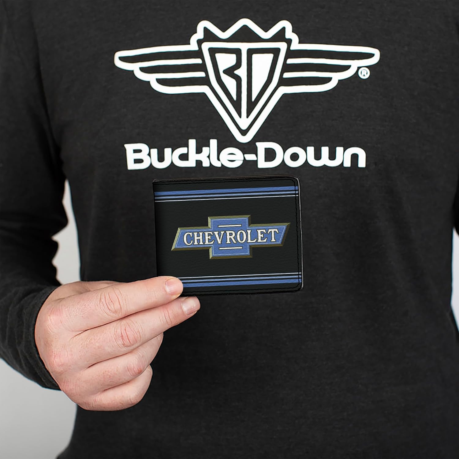 Buckle-Down mens Buckle-down Pu Bifold - 1916 Chevrolet Bowtie Logo/Stripes Black/Blue Wallet, Multicolor, 4.0 x 3.5 US