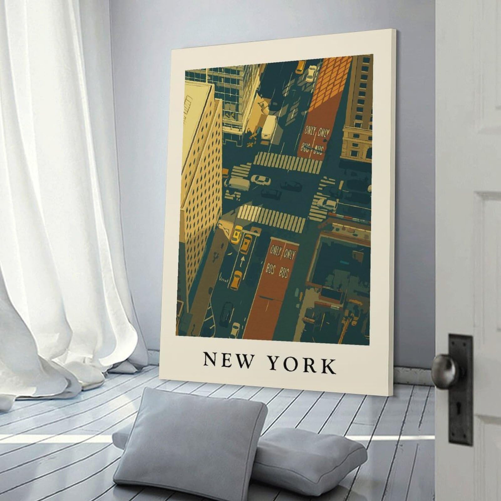 Junmoney New York Cityscape Aerial View Wall Art Print, 20x30inch(50x75cm), for Workspace Walls, Study Corners Or Bedrooms, A Smart Decor Choice for Study Walls