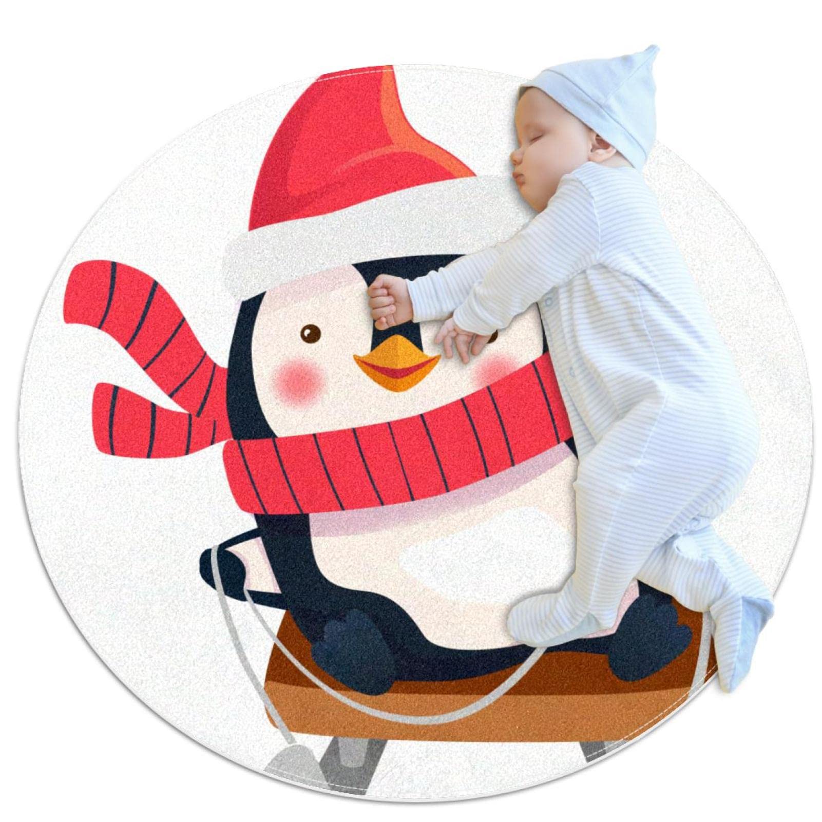 Tapis salle de bain pingouin rond 1m anti-glisse pour la sécurité des enfants