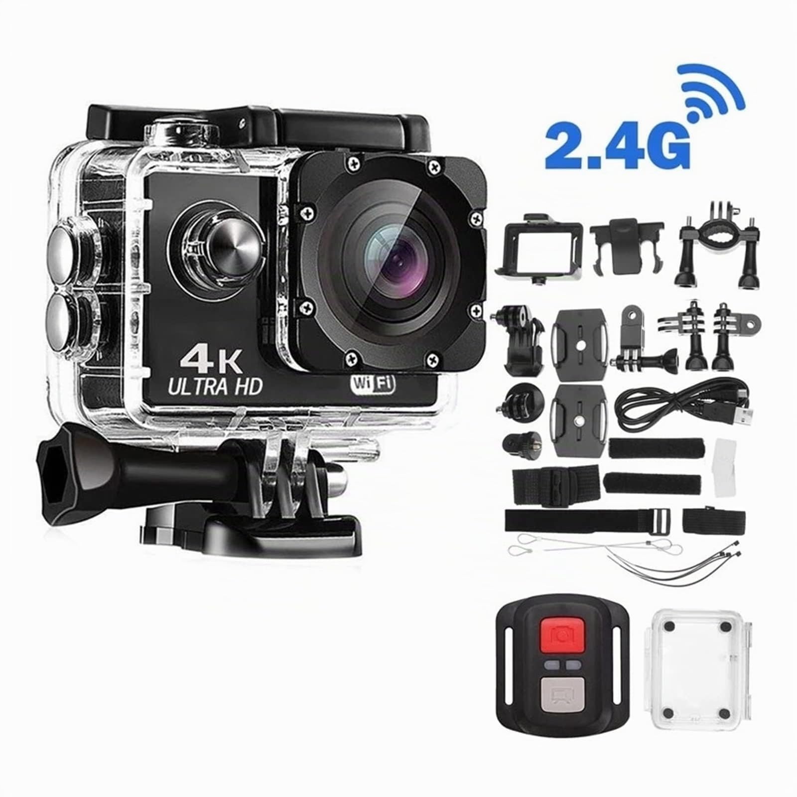 Action Camera, Action Camera Ultra HD 4K/30fps 2.0 pollici 170D subacqueo impermeabile Videoregistratore Telecamere Sport Cam(Noir)