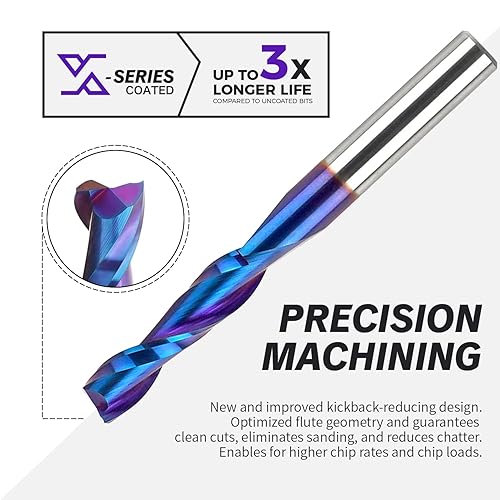 Miniatura 8 de Broca de compresión en espiral de compresión de 14 pulgadas, fresadora de extremo CNC recta de carburo sólido para madera, 14 de diámetro x 58 CL x