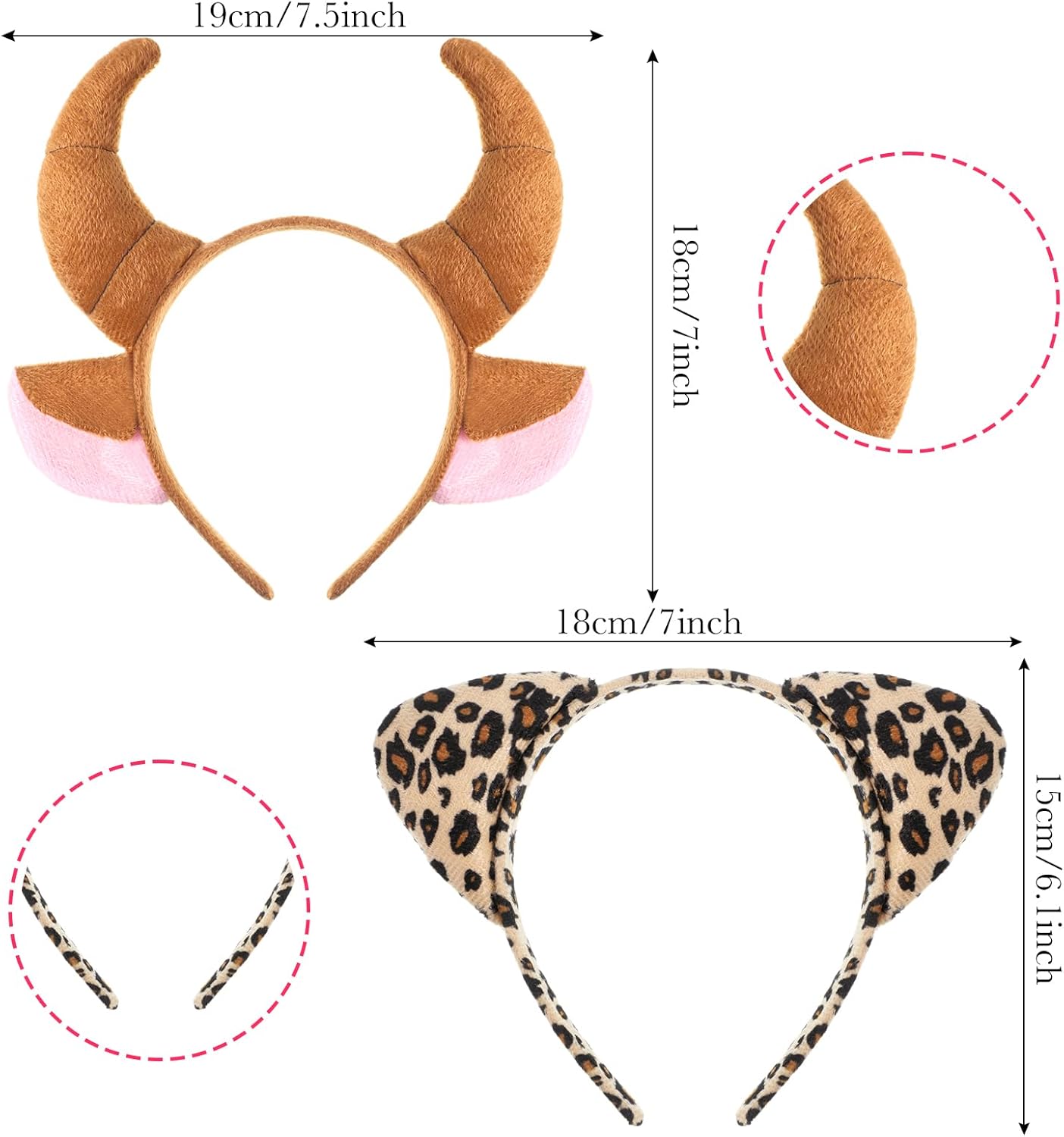 Cindeer 6 Pcs Animal Ears Headbands Party Favors, Halloween Bear Bunny Ear Zoo Animal Costume Headband Plush Ear Hair Hoop - Image 4