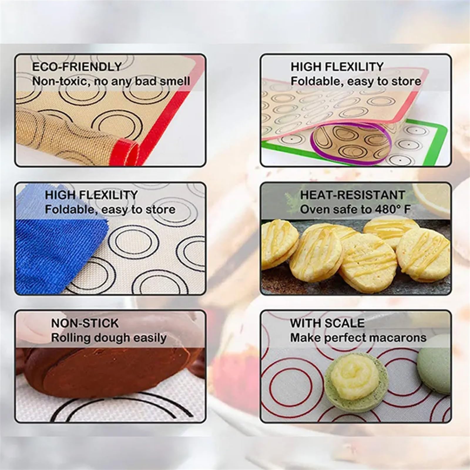 Backunterlagen 4 stücke Silikon Back Matte Kuchen Cookie Backformen Liner Rolling Teig Gefaltete Matte Mit Skala Nicht-Stick Küche Backformen zubehör