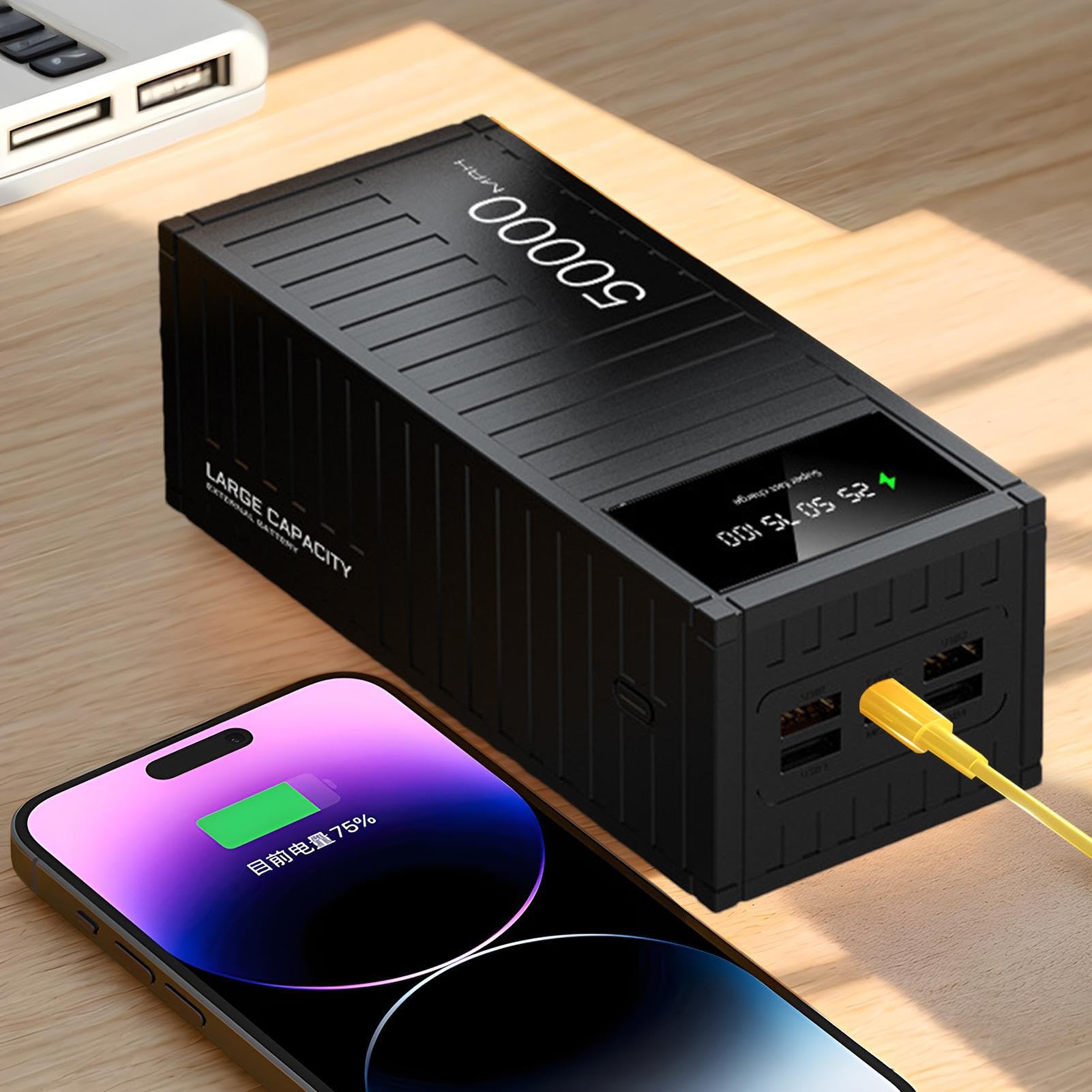 Power Bank 50000mAh Batería Externa, Cargador Portátil, Banco De Energía Portátil Carga Rapida 66w, Multifuncional para Teléfono con Pantalla LED para Senderismo, Camping, Viajes Al Aire Libre