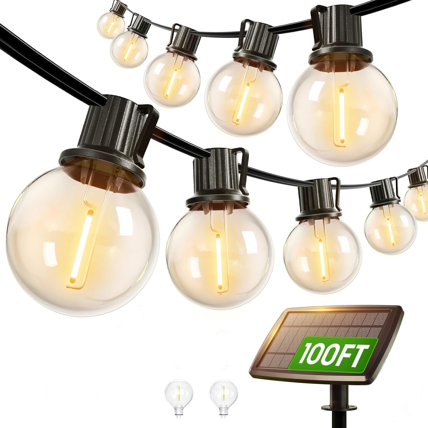 Svater Luci Solari da Giardino G40 30m Luci Festoni Solari Impermeabili 4 Modalità Funzione di Memoria Auto-On/Off Luci a Stringa per Interni ed Esterni Alimentate a Energia Solare per Patio Festa