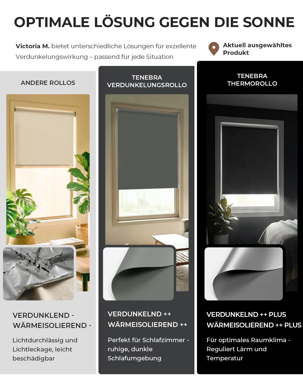 Victoria M. Tenebra Tenda a Rullo Termica Oscurante, Rivestimento Isolante, 40x160 cm, Grigio