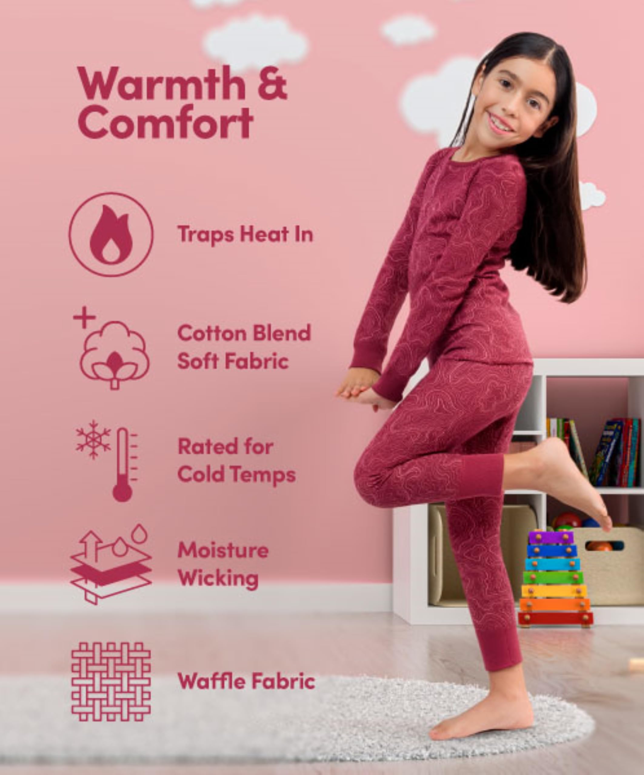 Fruit of the Loom Zestaw warstw podstawowych Dziewczynki Premium Thermal Waffle Underwear Set