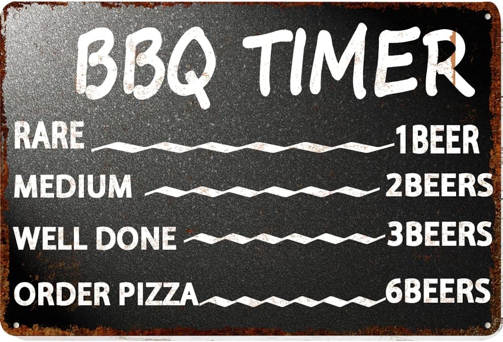 Funny BBQ Timer Quote Metal Tin Sign Wall Decor Retro BBQ Signs with Sayings for Home Kitchen Restaurant Café Decor Gifts
