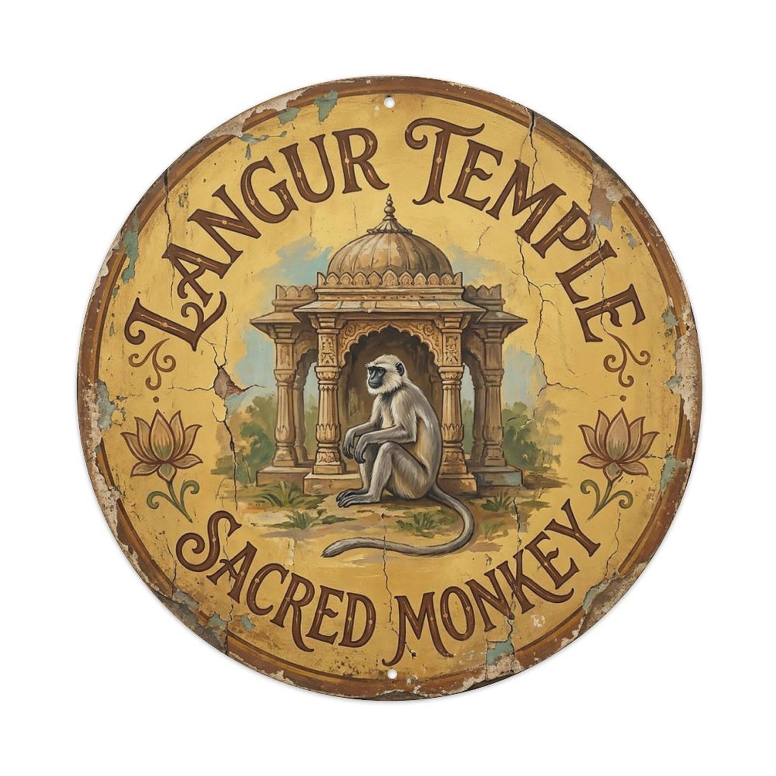 Cxhjca 8X8inch(20X20cm) Langur Temple Sacred Monkey Metal Tin Sign